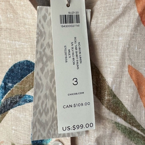 Chico's linen shirt NEW palm royal size xl button down Tropical Print Top - Picture 2 of 6